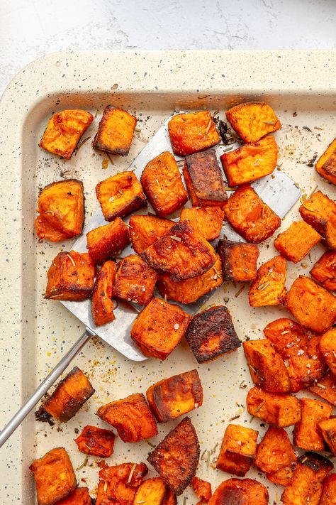 Roasted Sweet Potato Recipe Salmon Nuggets, Roasted Sweet Potato Cubes, Sweet Potato Recipes Roasted, Oven Roasted Sweet Potatoes, Rose Recipes, Whole Roasted Chicken, Winter Dishes, Skinny Taste Recipes, Smoked Turkey