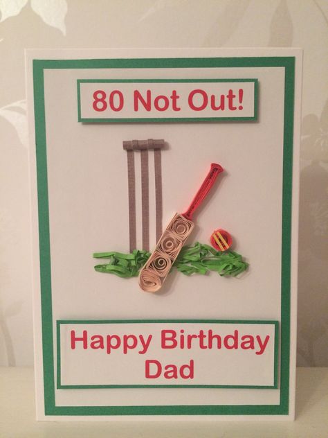 Handmade quilled cricket birthday card Cricket Cards Handmade, Cricket Birthday Cards Handmade, Cricket Birthday Cards, Quilling Cards For Men, Christmas Quilling Cards, Cricket Themed Birthday Cards, Birthday Cake For Cricket Lover, Quilling Happy Birthday Card, Cricket Cards