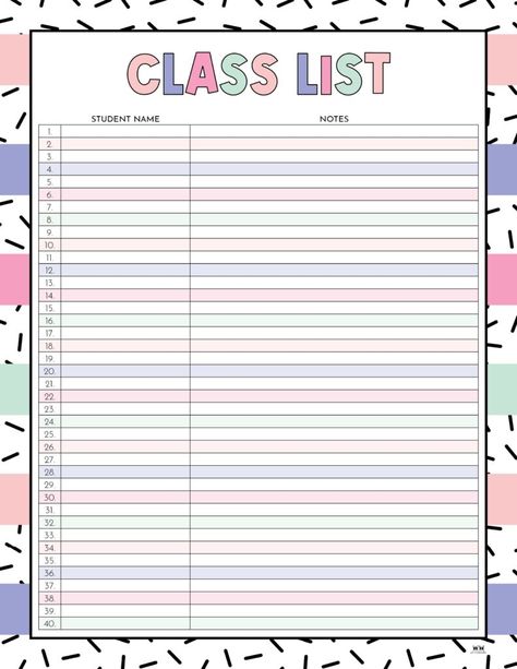 Choose from 12 different class list templates including 2 for Valentine's Day to keep track of all of your students. 100% FREE. Print from home. Class List Template Free Editable, Class List Template, Class List, Class Notes, Free Print, List Template, Templates Printable Free, Keep Track, Lesson Plan