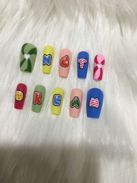 Candy nails NCT Nct Dream Nails Designs, Nail Art Nct Dream, Nail Art Nct, Nct Dream Nails, Nct Inspired Nails, Nct Nails Designs, Nct Nails, Nail Art Blue, Pop Nails