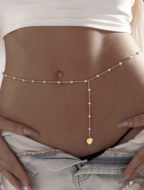 Waist Necklace Body Chains, Chain Waist Beads, Stomach Chains, Waist Chain Aesthetic, Waist Chain Outfit, Waist Chains Body Jewelry, Stomach Jewelry, Waist Chain Indian, Waist Necklace