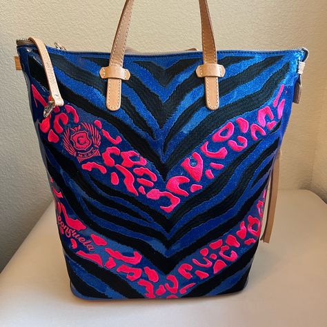 This Consuela Tote Bag Features A Bold Combination Of Electric Blue, Black, And Hot Pink With A Striking Chevron Pattern And Eye-Catching Pink Embellishments. Pink Embellishments, Consuela Bags, Chevron Pattern, Womens Tote Bags, Electric Blue, Blue Black, Embellishments, Hot Pink, Tote Bag