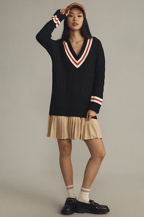 100% cotton Pullover styling Hand wash Imported | Long-Sleeve V-Neck Twofer Sweater Mini Dress by English Factory in Blue, Women's, Size: Medium, Cotton at Anthropologie Twofer Sweater, Sweater Mini Dress, English Factory, Mini Sweater Dress, Cotton Pullover, The English, Pullover Styling, Blue Dresses, Clothing And Shoes