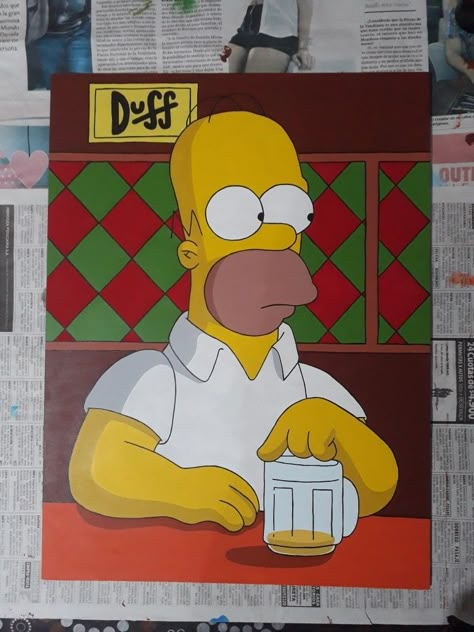 Cartoon Canvas Painting Ideas Wall Art, Rugrats Painting Canvas, Simpson Painting Canvases, Scooby Doo Canvas Painting, Simpsons Canvas Painting, Painting Simpsons, Cartoon Acrylic Painting, Simpsons Painting, Pop Culture Tattoos