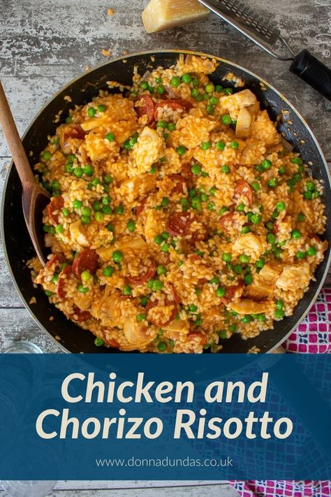 Prawn And Chorizo Risotto, Chicken And Chorizo Risotto, Chicken Risotto Recipe, Chorizo Risotto, Risotto Recipes Chicken, Risotto Recipes Easy, Chicken And Chorizo, Loaded Chicken, Risotto Dishes