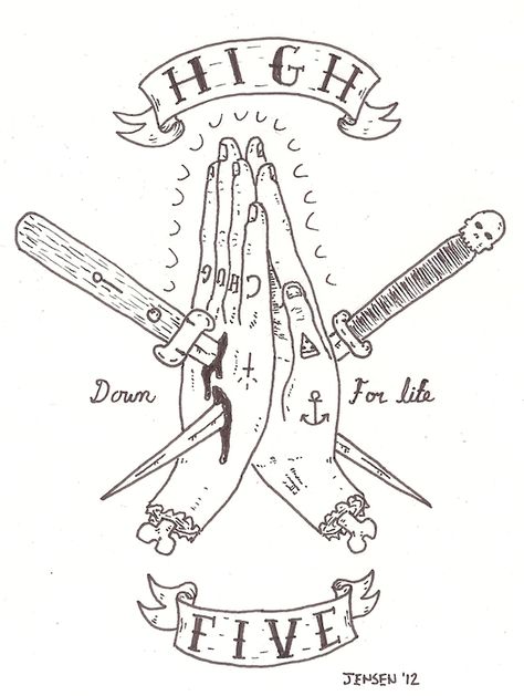 SUNDAY, JANUARY 1st, 2012  Starting the new year off right.  Two drawings in one day for the second day in a row.  Somebody get this tattooed on them.  And, yeah, I don’t know how to write cursive — what about it, tough guy? High Five Tattoo, Right Hand Tattoo, Five Tattoo, Mad Friends, Justin Tattoo, Cycling Logo, Write Cursive, Greaser Style, Cupcake Tattoos