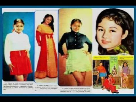 a colorful five photo collage of women from the Philippines in the 1970s; they are in different '70s outfits. From left to right: a white blouse and red skirt, an orange and red dress; a dark green blouse and a bright, light green skirt, a close up of a woman's face and hair, and the final bottom photo shows three different women in outfits: an orange top and blue skirt, a red outfit, and a purple and tan outfit. 1970s Philippines, 70s Fashion For Women, 70s Fashion Trends, 70s Fashion Disco, 1950s Women, 70's Disco, Disco Fashion, Advertising Illustration, 1970s Style