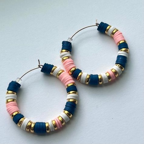 Clay Bead Hoop Earring Ideas, Heishi Earring Ideas, Heishi Bead Hoop Earrings, Clay Bead Earrings, Heishi Jewelry, Diy Jewelry Making Tutorials, Hoop Earrings Large, Bead Hoop Earrings, Making Bracelets With Beads