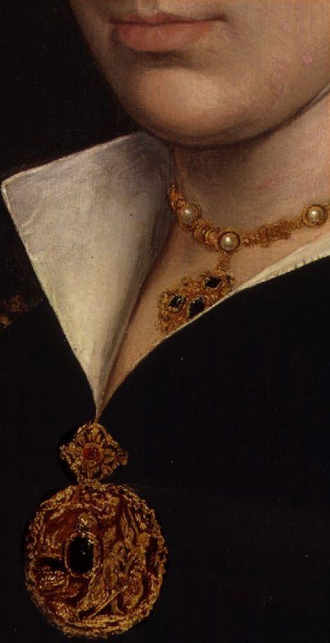 Unknown woman, formerly known as Catherine Howard by Hans Holbein the Younger, detail Hans Holbein Henry Viii, 15th Century Jewelry, 16th Century Jewelry, 18th Century Aesthetic, Tudor Portraits Woman, Hans Holbein Portraits, 16th Century Clothing, Katherine Howard, Hans Holbein The Younger