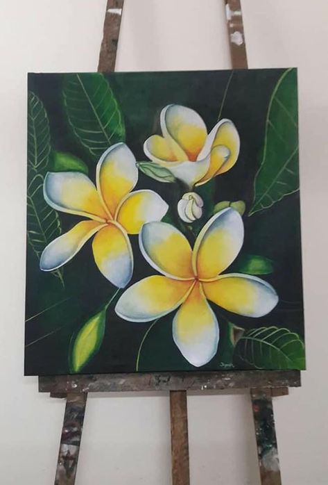 Plumeria Painting Acrylics, Plumeria Flowers Painting, Frangipani Painting, Painting Outlines, Painted Dupatta, Girls Painting, Poster Rangoli, Productive Work, Modern Art Canvas Painting