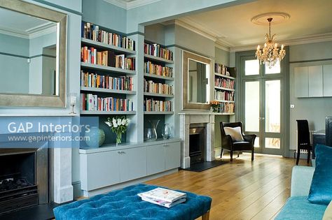 Classic double reception room Second Reception Room Ideas, Living Room Victorian House, Living Room Knock Through, Double Reception Room, Terrace House Interior, Living Room Victorian, Beams Living Room, Large Lounge, Open Living Room Design