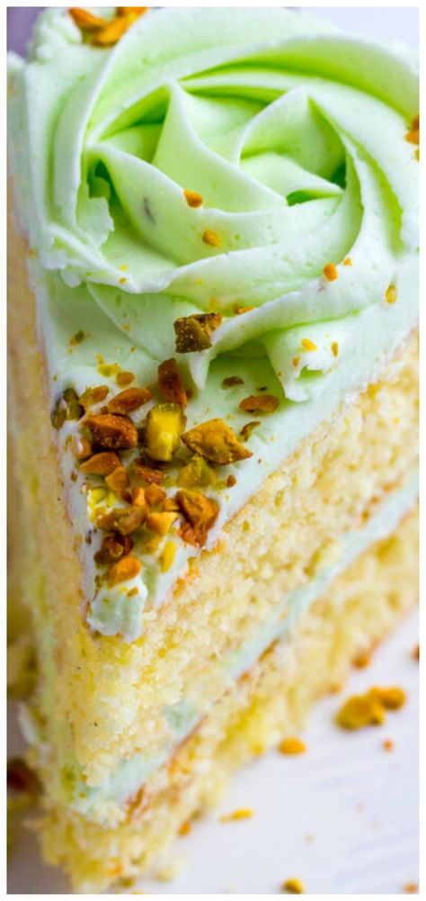 Vanilla Bean Pistachio Cake ~ Light, airy and full of flavor... A fun and tasty flavor combination perfect for absolutely any occasion. Pistachio Pudding, Pistachio Cake, Vanilla Paste, Pure Vanilla, Madagascar Vanilla, Different Cakes, 3 Eggs, A Piece Of Cake, Piece Of Cake