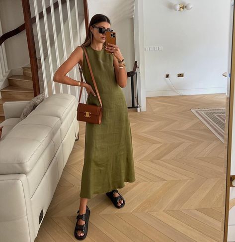 Tijan Serena on Instagram: “Manifesting this supposed heat wave in this dress of dreams from @ascenolondon #gift” Summer Outfits For Heat, Green Linen Dress Outfit, Heat Wave Outfit, Casual Maxi Dress, Summer Dress 2024, Maxi Dress Summer, Green Dress Outfit, Scandi Fashion, Summer Holiday Outfits