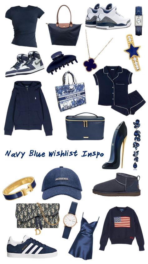 #navy #blue #wishlist #list #clothes #perfume #bags #purses #jewelry #inspo #ideas #cute Navy Blue Baddie Outfits, Navy Blue Wishlist, Blue Wishlist, Navy Aesthetic, Navy Blue Outfit, Navy Clothing, Navy Blue Purse, Navy Gifts, Blue Outfits