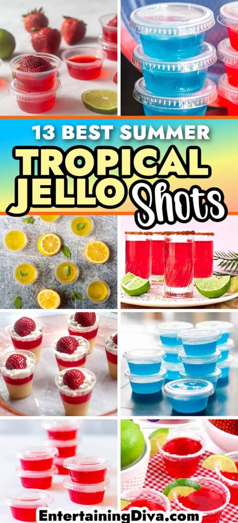 13 Best Summer Tropical Jello Shots | Jello Shot Recipes Easy Jello Shots Recipe, Birthday Jello Shots, Party Jello Shots, Summer Jello Shots, Malibu Jello Shots, Jello Shots Recipes, Summer Vodka Drinks, Blue Hawaiian Jello Shots, Strawberry Margarita Jello Shots