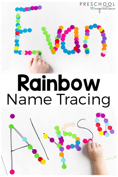 This rainbow name tracing activity is a fun way to teach names while developing fine motor skills. Preschool Name Activities, Preschool Name Recognition, Name Activities Preschool, Babysitting Activities, Preschool Names, Tracing Activity, Rainbow Activities, Name Tracing, Name Crafts