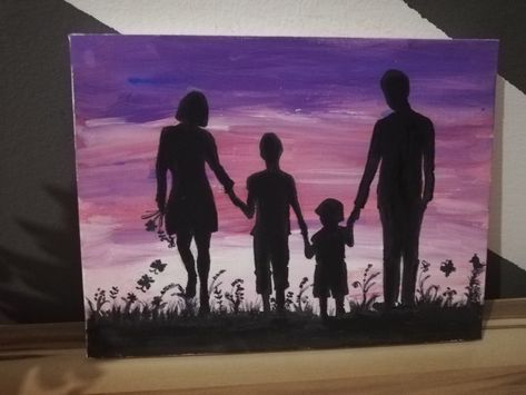 Father Painting Ideas, Sibling Painting Ideas, Friendship Day Painting, Family Canvas Painting, Painting Family, Mini Art Journal, Wall Art Diy Paint, Family Drawing, Silhouette Painting