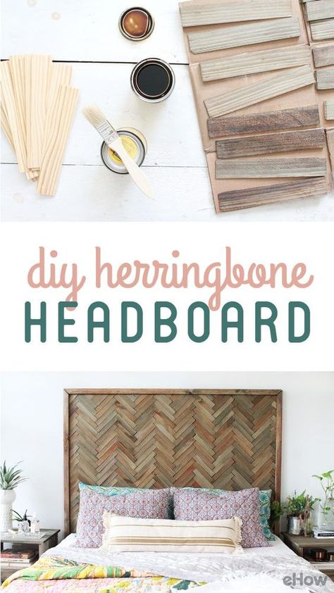 Herringbone Furniture, Diy Herringbone Headboard, Herringbone Headboard, Headboard Wood, Cute Dorm Rooms, Diy Headboards, Bed Diy, Diy Headboard, Diy Holz