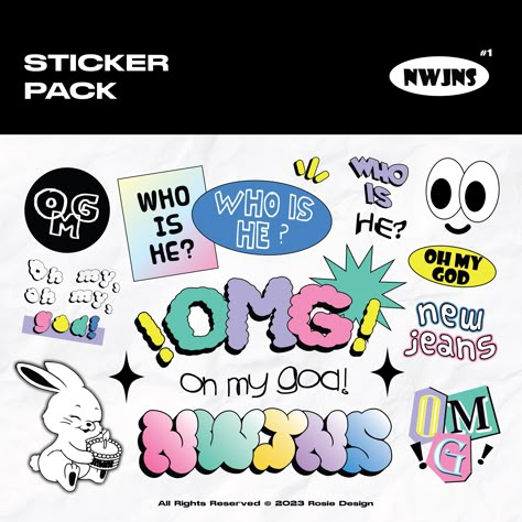 New Jeans Omg, 타이포그래피 포스터 디자인, Pop Stickers, Graphic Design Fonts, Graphic Design Fun, Vintage Fonts, Kawaii Stickers, Album Design, Photoshop Design