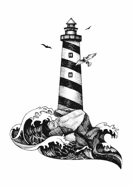 Light House Tattoo, Lighthouse Sketch, Ems Tattoos, Lighthouse Drawing, Storm Tattoo, House Tattoo, Black And White Graphics, Sailor Tattoos, Sailor Tattoo