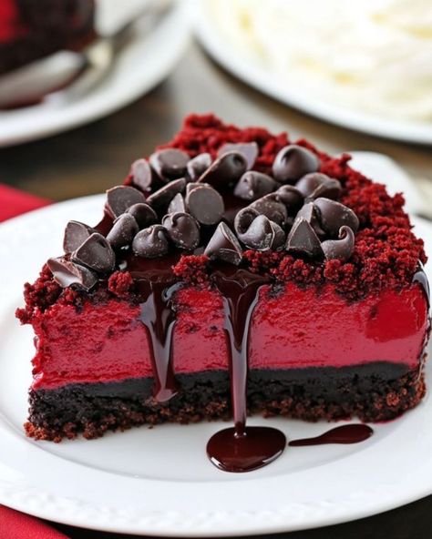 🍷 Red Velvet Cookie Dough Cheesecake 🍰 Indulge in this rich and decadent Red Velvet Cookie Dough Cheesecake! With a luscious red velvet layer, creamy cheesecake filling, and chunks of chocolatey cookie dough, it's the perfect treat for any special occasion or when you're craving something truly indulgent. 💜💥 Ingredients: - Crust: - 2 cups chocolate cookie crumbs - 1/4 cup unsalted butter, melted - Red Velvet Cheesecake Filling: - 16 oz cream cheese, softened - 1 cup granulated sugar... Red Velvet Cookie Cake, Mini Red Velvet Cake, Red Velvet Cookie Dough, Cheesecake Red Velvet, Cheesecake Ingredients, Cookie Dough Cheesecake, Red Velvet Cheesecake, Red Velvet Cookies, Chocolate Lava Cake