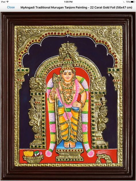 Murugan Tanjore Painting, Tanjore Art, Indian Traditional Paintings, Tanjore Paintings, Indian Women Painting, Kerala Mural Painting, Lord Shiva Family, Pooja Room Design, Lord Murugan