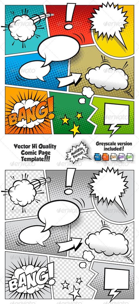 Color Comic Book Page Template Comic Book Brochure, Comic Brochure, Comic Strip Background, Budget Binder Free Printables, Comic Strip Template, Comic Book Page, Comic Template, Presentation Pictures, Comic Book Template