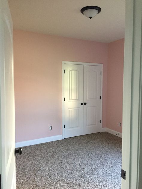 Behr Rosewater - olivia Rosewater Paint Color Behr, Pastel Pink Accent Wall, Behr Rosewater Bedroom, Pink Color Room Bedrooms, Rosewater Behr Paint, Behr Rosewater Paint, Behr Pink Paint Colors Girl Rooms, Cute Room Wall Colors, Pink Painted Walls Bedrooms