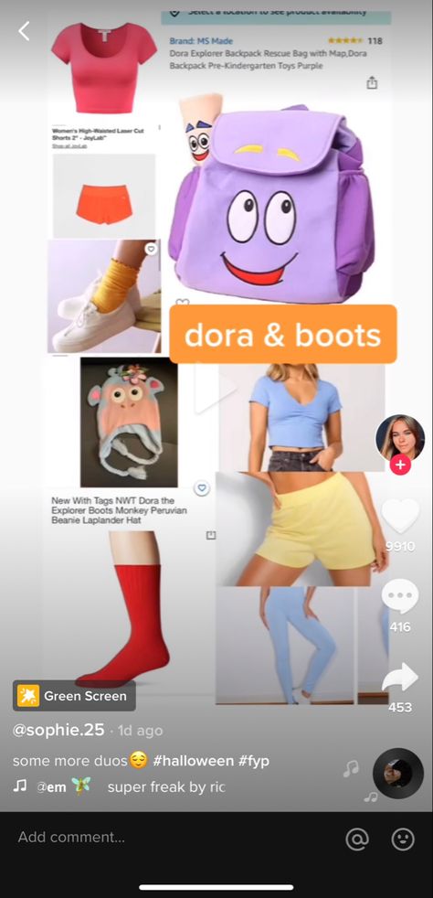 Boots Halloween Costume Dora And, Dora And Boots Costume Couple Halloween, Dora Boots Swiper Costume, Dora Halloween Costume College, Scooby Doo Group Halloween Costumes, Dora And Boots Costume, Boots Costume Dora, Women’s Duo Halloween Costumes, Dora Halloween Costume