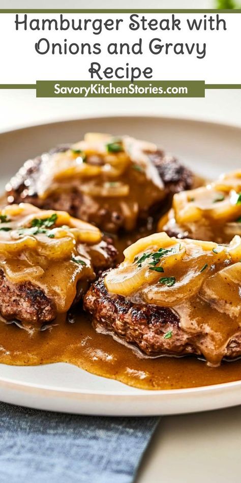 Looking for a delightful way to use ground beef? This Hamburger Steak with Onions and Gravy recipe is a crowd-pleaser that serves up comfort on a plate! Make sure to save this recipe for those busy weeknight dinners! Hamburger Steak And Onions, Slow Cooker Hamburger Steaks, Hot Hamburger With Gravy, Ground Beef With Gravy, Hamburger And Gravy, Hamburger Steak With Brown Gravy, Hamburger Steak With Onions, Best Hamburger Casserole Recipes, Steak With Onions