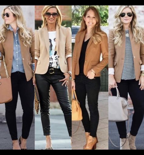 Tan Blazer Business Casual, Women’s Tan Blazer Outfit, Outfits With Beige Blazers For Women, Brown Top Work Outfit, Lecturer Outfit, Caramel Blazer Outfit, Tan Blazer Outfits Women, Camel Blazer Outfits Women, Blazer Style Women