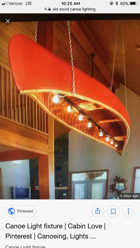 Hanging Canoes From Ceiling, Canoe Bar Ideas, Boat Theme Restaurant, Nautical Chandelier Our Boat House, Canoe Light Fixture, Waterski Chandelier, Lodge Lighting, Lake Theme, Boat Lights