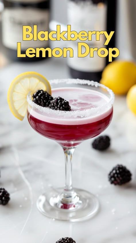 Blackberry Lemon Drop Blackberry Cocktails, Cointreau Cocktails, Classic Vodka Cocktails, Blackberry Cocktail, Cosmo Recipe, Vodka Lemon, Cosmo Cocktail, Lemon Drop Cocktail, Blackberry Lemon