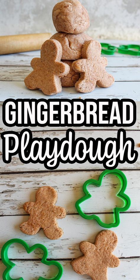 Gingerbread Playdoh No Cook, Gingerbread Play Dough Recipe, Gingerbread Play Doh Recipe, Easy Gingerbread Playdough Recipe, Ginger Bread Playdough Recipe, Gingerbread Theme For Toddlers, Gingerbread Playdough Recipe No Cook, Gingerbread Science Preschool, Playdough Recipe Without Cream Of Tartar