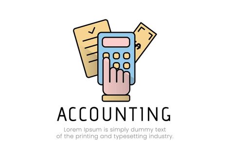 Finance. Vector illustration logo accounting. Hand on a calculator, behind it is a document and a bill, bottom of the inscription accounting Logo Accounting, Accounting Logo, Illustration Logo, Calculator, Vector Art, Accounting, Vector Free, Finance, Vector Illustration