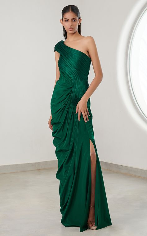 Women's Gaurav Gupta Resort 2024 Collection | Moda Operandi Gaurav Gupta Gowns, Drape Gown, Resort 2024 Collection, Gaurav Gupta, Cruise Fashion, Resort 2024, Off Shoulder Gown, Green Gown, Flowy Maxi Dress