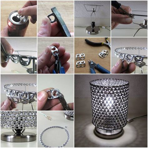 DIY Ring Pull Pop Can Lamp Lamp Shade Crafts, Soda Tab Crafts, Soda Can Tabs, Pop Tab Crafts, Creative Lamp Shades, Silk Lampshade, Pop Tabs, Astuces Diy, Pop Cans