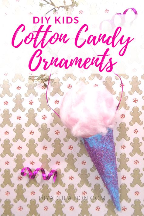 Candy Ornaments Diy, Cotton Candy Ornaments, Cotton Candy Crafts, Diy Cotton Candy, Ornaments Diy Kids, Candy Christmas Tree, Candy Tree, Candy Ornaments, Diy Christmas Tree Ornaments