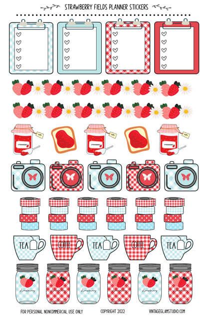 Strawberry Planner, Planner Stickers Printable, Journaling Planner, Free Printable Planner Stickers, Happy Planner Layout, Free Planner Stickers, Weekly Planners, Stencil Printing, Print Planner