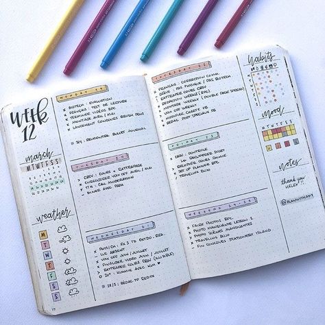 Weekly Diary Layout, Grid Dot Journal Ideas, Diary Layout Ideas, Weekly Log Bullet Journal, Weekly Bullet Journal Layout, Travel Bullet Journal, Bullet Journal Planning, Weekly Spread Bullet Journal, Weekly Planner Ideas