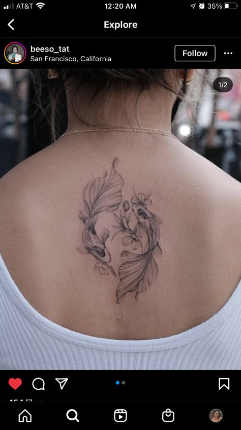 Pisces Spine Tattoo, Koi Tattoos, Quotes Tattoo Ideas, Feminine Back Tattoos, Pisces Tattoo Designs, Moon Sun Tattoo, Pisces Tattoo, Back Tattoo Ideas, Animal Sleeve Tattoo