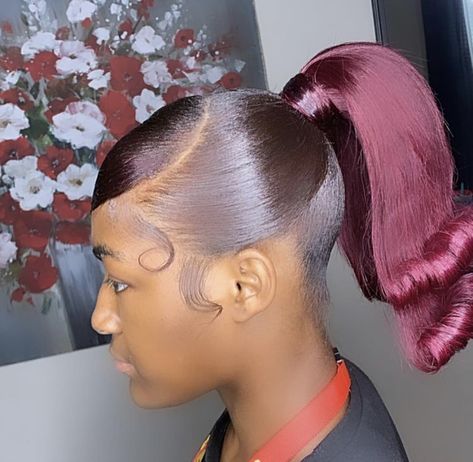 Ginger Slick Back Ponytail, Hair Thread, Slick Back Ponytail, High School Hairstyles, Back Ponytail, Hair Threading, Barbie Ponytail, 90’s Hairstyles, Black Ponytail