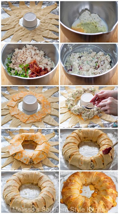 Cheesy Chicken Bacon Ranch Crescent Roll, Crescent Rings Recipes, Sandwich Rings, Chicken Bacon Ranch Crescent, Chicken Rings, Crescent Roll Ring Recipes, Chicken Crescent Ring, Crescent Rings, Crescent Roll Recipe