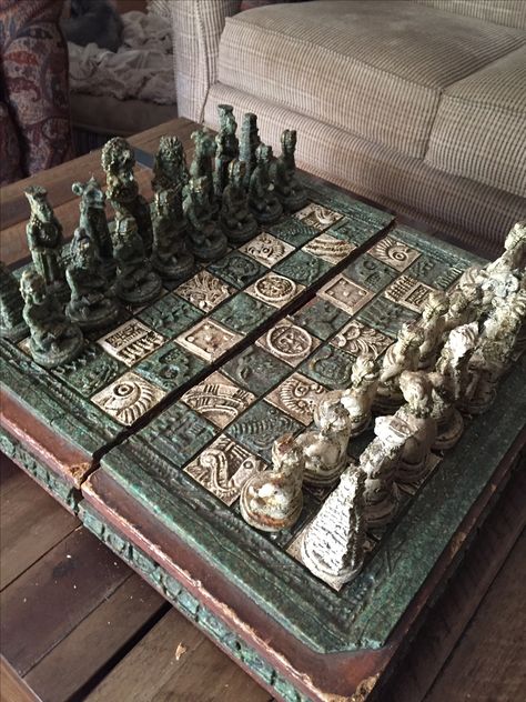 Old chess set supposedly from the Philippines- bought from eBay. Gorgeous pieces, seem to be hand carved as no two are exactly alike. Hand Carved Chess Set, Gothic Chess Set, Antique Chess Set, Cool Chess Sets, Coffee Table Chess Board, Old Chess Board, Meadows Aesthetic, Dorcas Meadows, Carved Chess Set