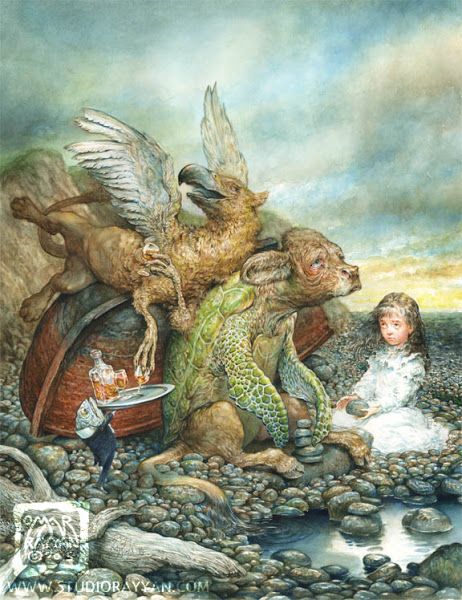 THE MOCK TURTLE - ALICE N WONDERLAND BY OMAR RAYYAN Omar Rayyan, White Bunnies, Dragon Scales, Fairy Book, Fairytale Art, Wow Art, Mythological Creatures, Adventures In Wonderland, Art And Illustration