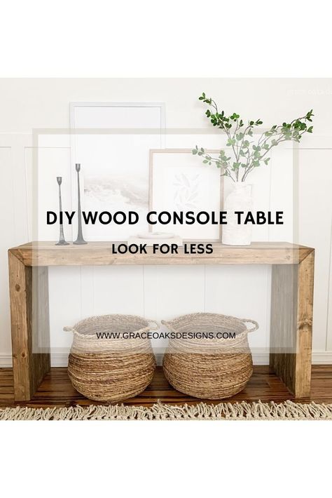 Easy Sofa Table Diy, Back Of Couch Table Diy, Wood Console Table Under Tv, Simple Wood Entry Table, Pine Entry Table, How To Make An Entry Table, Diy Easy Console Table, Diy Farmhouse Entryway Table, Sofa Tables Diy