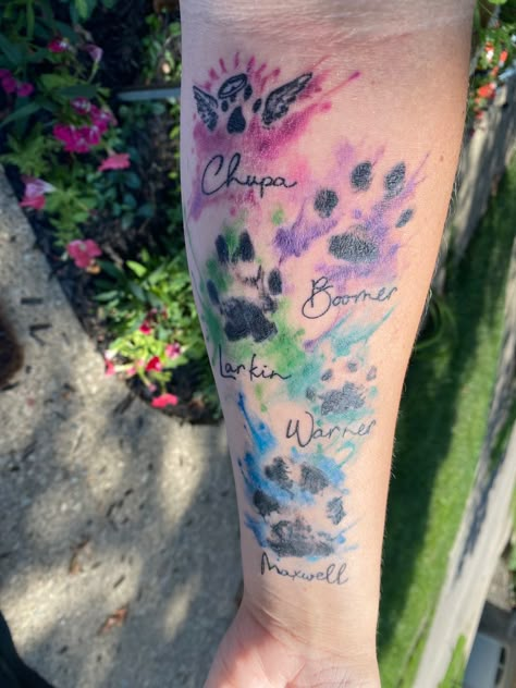 Color Paw Print Tattoo, Paw Tattoo Watercolor, Watercolour Paw Print Tattoo, Watercolor Pet Tattoo, Watercolor Paw Print Tattoo, Baby Hand Tattoo, Paw Print Tattoo Dog Watercolor, Cat Paw Print Tattoo Watercolor, Berlin Tattoo