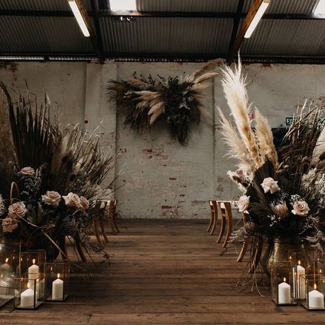 Earthy Bohemian, Beautiful Wedding Decorations, Grass Wedding, Warehouse Wedding, Flower Installation, Dark Wedding, Moody Wedding, Western Wedding, Bridal Shoot