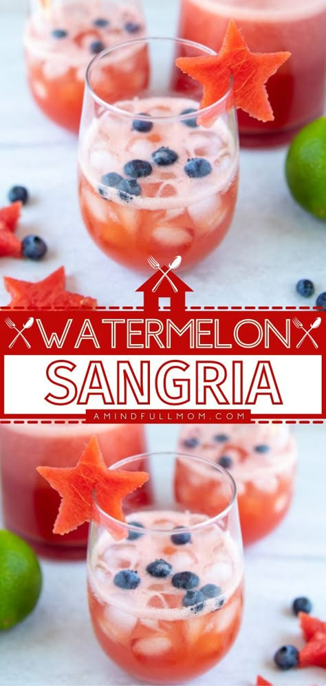 Memorial Day Mixed Drinks, Memorial Day Drinks Alcohol Easy, Watermelon Sangria Recipe, Watermelon Mixed Drinks, Cookout Drinks, Watermelon Recipes Drinks, Picnic Drinks, Watermelon Sangria, Fourth Of July Drinks