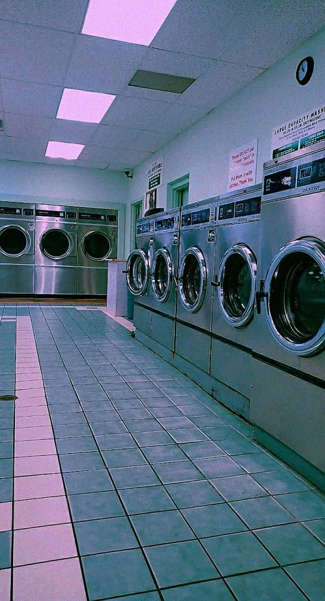 Laundry Machine Aesthetic, Laundromat At Night, Janitor Aesthetic, Laundry Mat Aesthetic, Environment Reference Photography, Washing Machine Aesthetic, Background Reference Photo, Laundromat Aesthetic, Retro Space Aesthetic